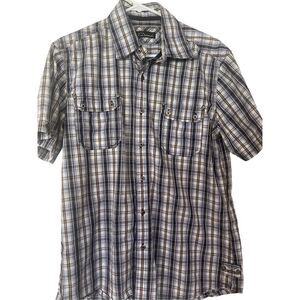 7 Diamonds Men's Plaid Collared Short Sleeves Button-Up Shirt Size L